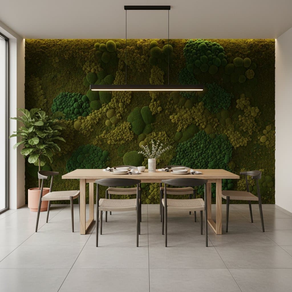 Featured image for Living Moss Walls Turn Dining Rooms Into Calm Retreats
