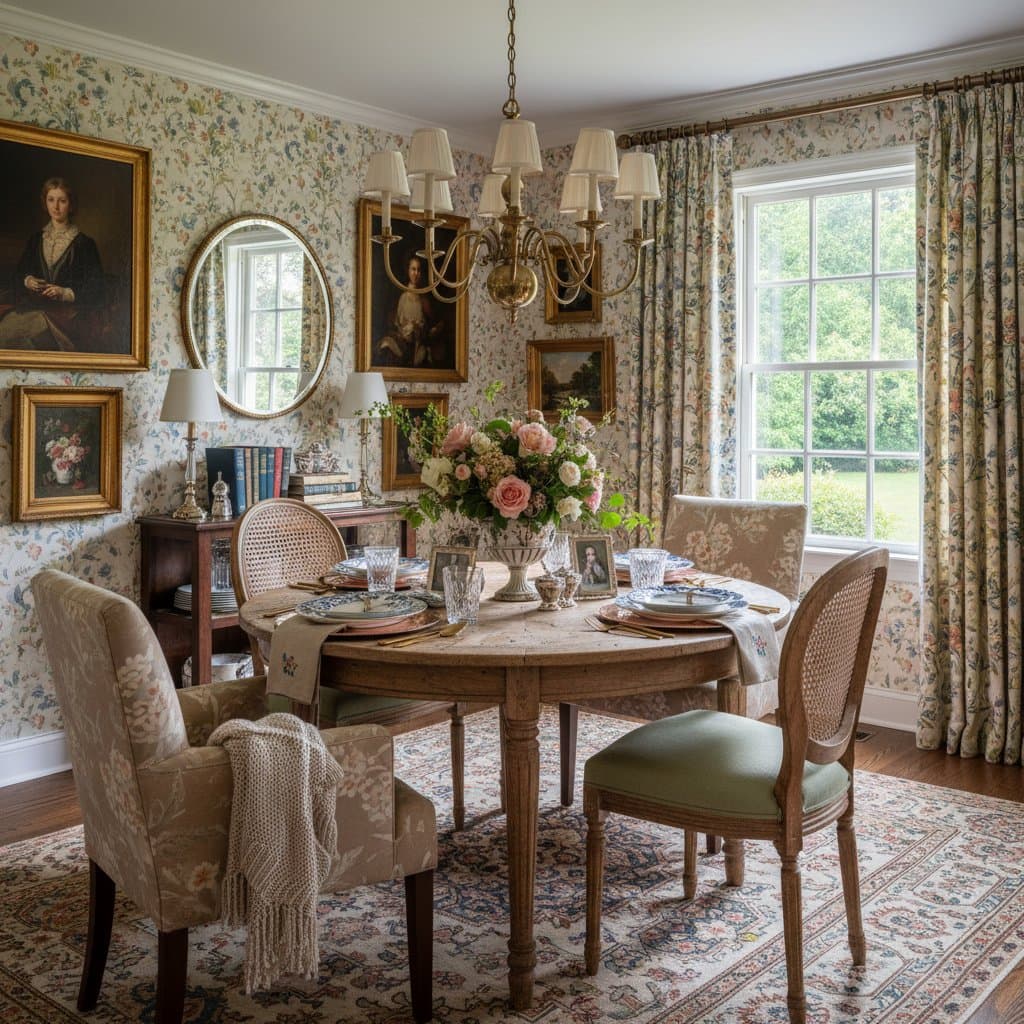 Featured image for Grandmillennial Dining Blends Vintage Charm With Modern Comfort