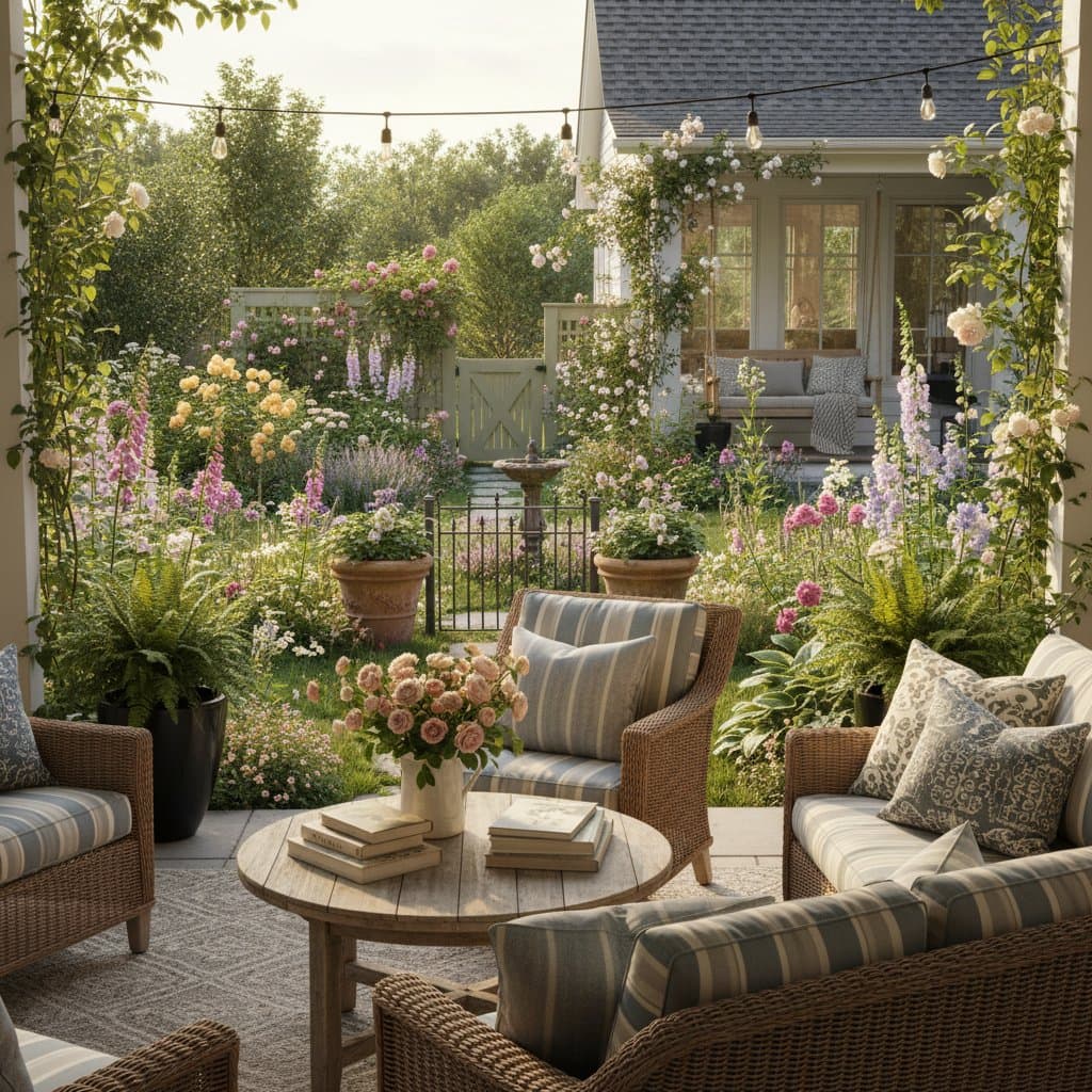 Featured image for Grandmillennial Gardens Bring Cottage Charm Home